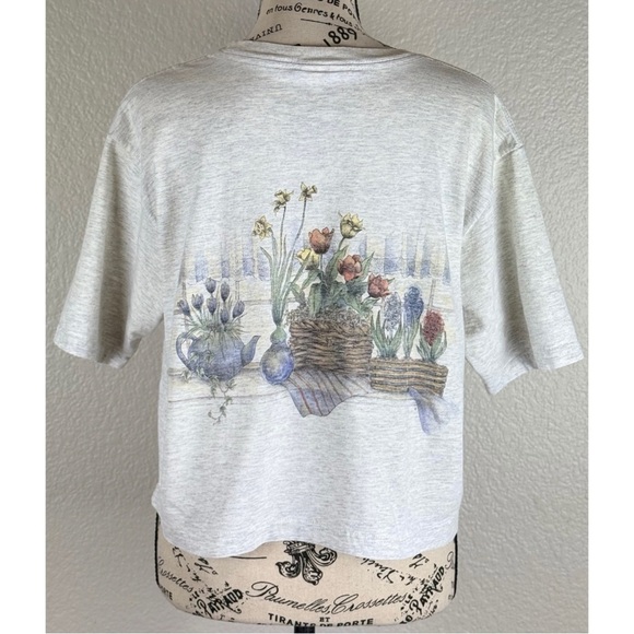 Northern Reflextion Vintage 90s Y2K Grey Floral Graphic Cropped Tee, size Medium - Picture 5 of 11